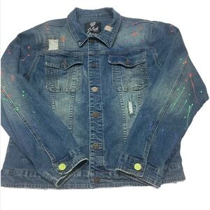 SWITCH REMARKABLE DISTRESSED DENIM MENS JEAN JACKET SZ. Large
